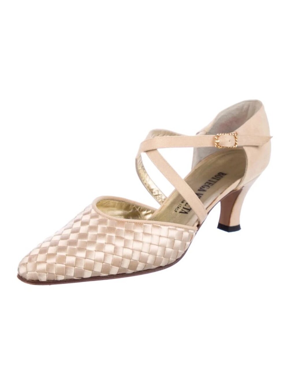 Bottega Veneta Satin Bridal Intrecciato Tan Cream Braided Heels Size 6.5 7 37